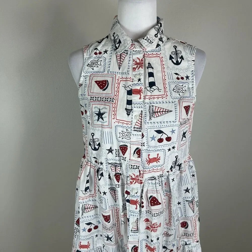 Size S Midi Dress Lighthouse Button Front Shirt Lobster Nautical Sailing Boat